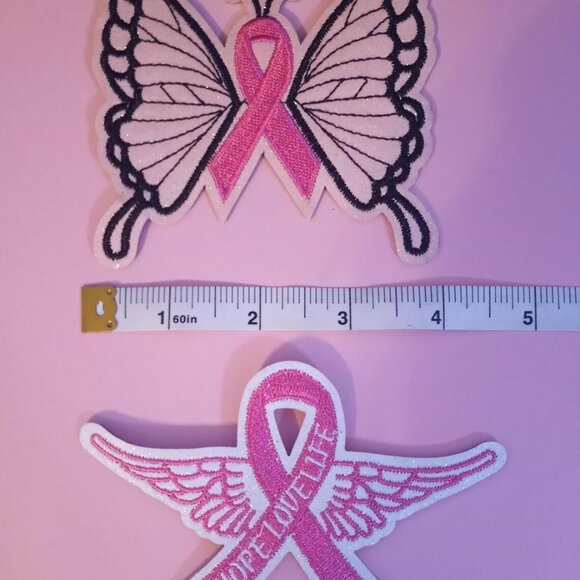 Breast Cancer Awareness Ribbon Iron-On, Sew-On 6 Piece Glitter Patches - Picture 6 of 7